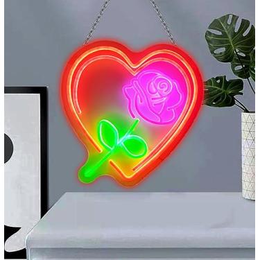 Imagem de Desung Painel De Acrílico Personalizado Com Decoração Coração Rosa Romântica 14" E Caverna Masculina Feita À Mão, Letreiro Neon Led Wb07