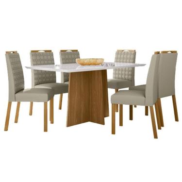 Imagem de Mesa De Jantar Ambiente 160x90 Cm Com Vidro Ype Off White E 6 Cadeiras Ype Veludo Nude - New Ceval