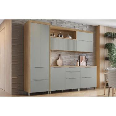 Imagem de Cozinha Modulada Nesher Marquesa 5 Peças (2Aéreos+2Balcões+1Paneleiro) C6P40 Nature/Verde-Nesher