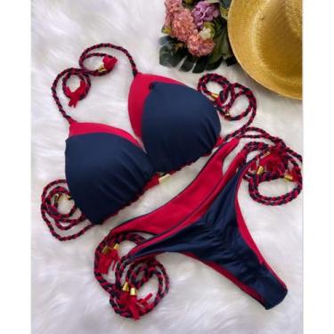 Imagem de Biquíni Feminino Dupla face Fio Bojo Levanta Bumbum Tendencia Azul - M