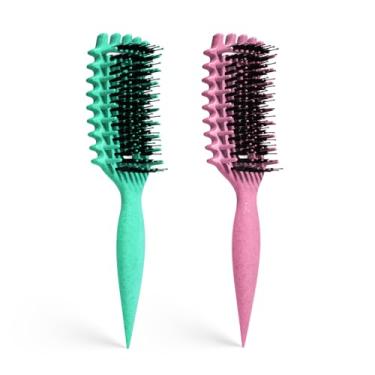 Imagem de Escova de cabelo encaracolado, escova para modelar e definir cachos para mulheres, homens, cabelos molhados e secos (rosa verde)