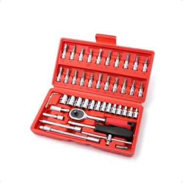 Imagem de Kit Jogo Maleta Conjunto Chave Catraca 46 Peças 1/4'' Com Soquete Reversível Resistente Aço Inox
