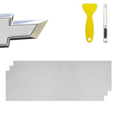 Imagem de BLAKAYA Compatível com kit de envoltório de emblema de gravata borboleta de 30 cm x 10 cm para envoltório de vinil com sobreposição de logotipo Chevy com espátula e cortador 3 peças brancas