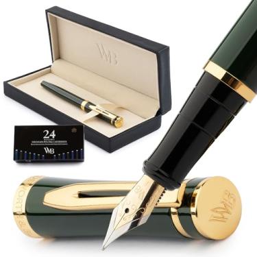 Imagem de Wordsworth & Black Conjunto de canetas-tinteiro, ponta fina dourada 18K, inclui 24 cartuchos de tinta, conversor de refil de tinta e caixa de presente, acabamento dourado, caligrafia, [verde de corrida], perfeito para homens e mulheres