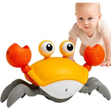 Imagem de Caranguejo Fujão Brinquedo Interativo Infantil com Sensor Desvia de Obstáculos com Música e Luz Desenvolvimento para Crianças Estímulos Sensoriais e Motor Meninos e Meninas (Laranja)