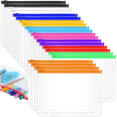 Imagem de Gersoniel 40 bolsos para fichário, 6 orifícios, bolsa com zíper, 6 anéis, bolsos A5, com pastas com zíper, bolsas de plástico, sacos de folhas soltas, à prova d'água, saco de arquivamento de