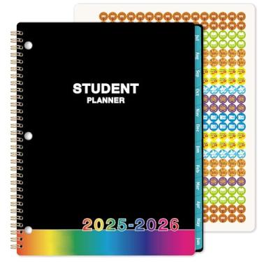 Imagem de Agenda estudante 2024-2025 - Agenda escolar 2024-2025, julho de 2024 - junho de 2025, 23 x 28 cm, agenda estudantil 2024-2025 com bolso traseiro - arco-íris preto