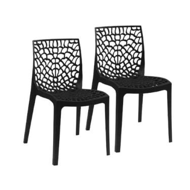Imagem de Jogo de 2 Cadeira Gruvyer Gourmet Preta com Encosto Reforçado 80cm - X