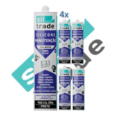 Imagem de Kit 4 silicone manutenção aquário siltrade preto 280g acetic