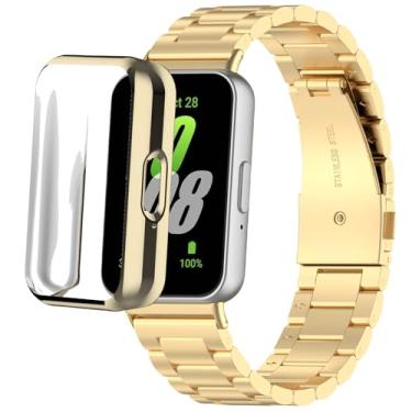 Imagem de Pulseira de relógio de aço inoxidável compatível com Samsung Galaxy Fit 3, pulseira de metal com design respirável, capa protetora de TPU para homens e mulheres