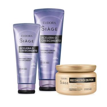 Imagem de Eudora Kit Siàge Crescimento e Reconstrução: Shampoo 250ml + Condicionador 200ml + Máscara Capilar 250g