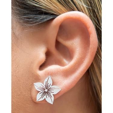 Imagem de Brinco Flor Prateado Aço Cirúrgico Hipoalérgico Casual Lindo