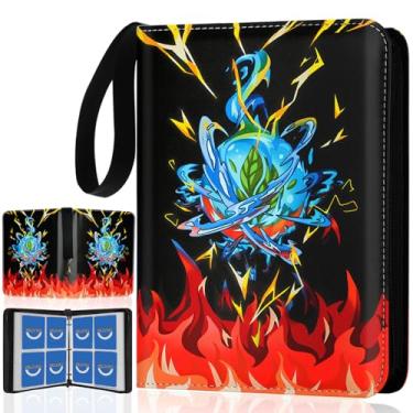 Imagem de Fichário de 4 bolsos para cartões, fichário de cartões colecionáveis com 50 capas removíveis, cabe em 400 cartões, fichário portátil de coleção de cartões de presente para meninos e meninas de 4 a 16