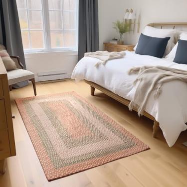 Imagem de Super Area Rugs Tapete trançado de fazenda de 9 x 1,5 m - Tapete de algodão macio natural para sala de estar - Tapete de tecido country primitivo - coral/verde/marfim