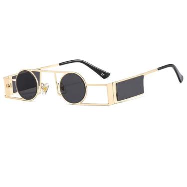 Imagem de Óculos de sol redondos masculinos punk vintage feminino retrô redondo óculos de sol feminino exclusivo metal steampunk óculos UV400, C1Gold, preto, tamanho único
