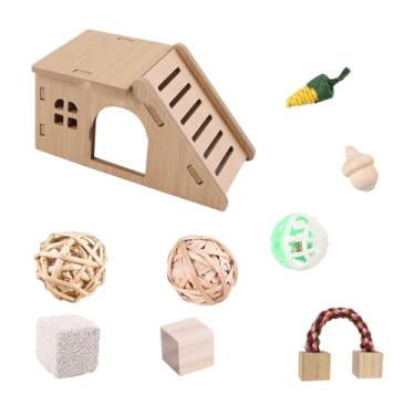 Imagem de WeiLaiKeQi Castelo de madeira para esconderijo de porquinho-da-índia, brinquedo interativo para animais de estimação, conjunto de brinquedos para hamster interno