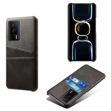 Imagem de Capas Compatível com Xiaomi POCO F5 PRO 5G,Caso de couro PU-Tampa de telefone a prova de choque com 2 slots de cartão,Proteção anti-impressão digital e anti-gota-Black