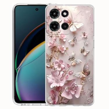 Imagem de FLYING FLIER Capa para celular Motorola Moto G Stylus 5G 2025, [proteção de corpo inteiro] [antiderrapante] [à prova de choque] linda flor borboleta fina TPU capa de telefone (rosa 2)