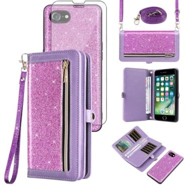Imagem de Asuwish Capa de celular para iPhone 7/8/SE 2020/2022 carteira com zíper com alça protetora de tela brilhante iPhone7 iPhone8 7s 8s i SE2020 SE2022 2/2nd/3/3ª geração SE2 SE3 7SE 8SE roxo