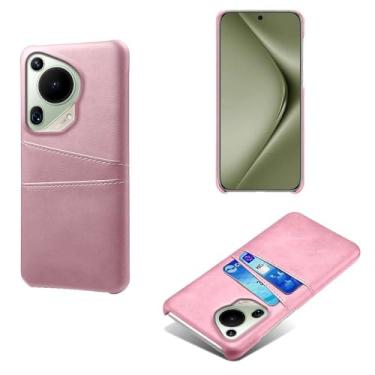 Imagem de Capas Compatível com Huawei Pura 70 ultra,Caso de couro PU-Tampa de telefone a prova de choque com 2 slots de cartão,Proteção anti-impressão digital e anti-gota-Pink