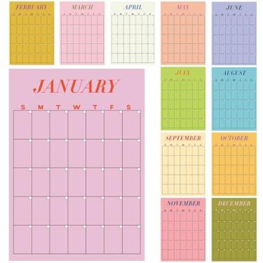 Imagem de Fullhawl Calendário de parede grande 2025, calendário de parede vertical de 12 meses, 40,6 x 30,5 cm, reutilizável, planejador sem restrição de ano, grade em branco, colorido, grande planejamento para