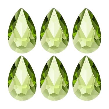 Imagem de PATIKIL K9 Pingentes de gota de cristal contas ovais, pacote com 6 peças de prismas de lustre de 38 mm, contas penduradas, lâmpada DIY para decoração de artesanato, verde-oliva
