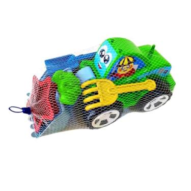 Imagem de Caminhão Trator Truck com Pá Carregadeira Articulada, Brinquedo para Areia e Praia, BG Kids (VERDE)