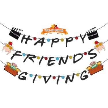 Imagem de Banner pré-amarrado Happy Friendsgiving Decorações de Ação de Graças, faixa temática de amigos, placa para outono, festa de Ação de Graças, escritório em casa, casa, lareira, manto, parede, varanda