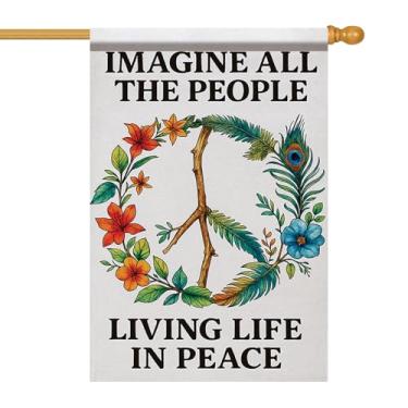 Imagem de Starlit Patio Bandeira da Casa da Paz 71 x 101 cm Imagine Todas as Pessoas Bandeira de Jardim Vivendo Vida em Paz Faixa Floral Natural de Quintal Exterior Ração de Varanda Patriótica EUA Igreja ao ar