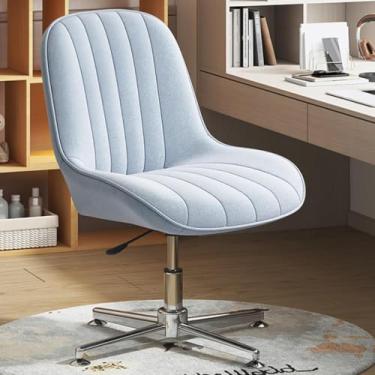 Imagem de Cadeira De Escritório Com Pernas Cruzadas Giznxb Sem Braços Cadeira De Escritório Sem Rodas Cadeira De Tarefa Giratória De Encosto Alto Ajuste De Altura Cadeira De Computa, /Light Blue