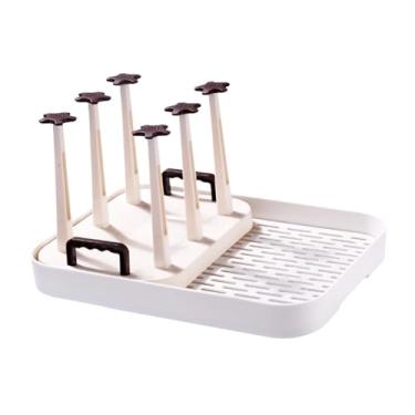 Imagem de WeiLaiKeQi Escorredor de garrafas, suporte para copos espesso, pode conter 6 xícaras, prateleira de drenagem para xícaras de chá, bandeja de drenagem para, Creme Branco
