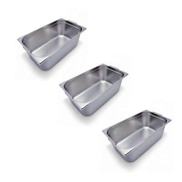 Imagem de Kit 3 Cubas Gastronômica Inox Gn 1/1 150Mm Com Alça Prateada