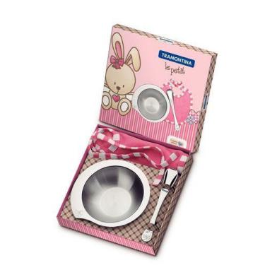 Imagem de Prato Colher Babador Inox Infantil Bebe Le Petit 64250655 - Tramontina