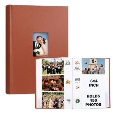 Imagem de Álbum de fotos 4x6 450 fotos espaço de escrita capa de couro com janela frontal álbum de fotos, 4 x 6 álbum de casamento crianças viagem família bebê fotos (Brown)