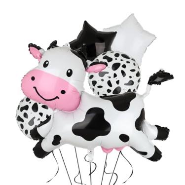 Imagem de Balões de vaca em forma de vaca balão Mylar chá de bebê menina menino 1º aniversário decoração de quintal animal de fazenda tema cowboy ocidental decoração de festa suprimentos 5 peças