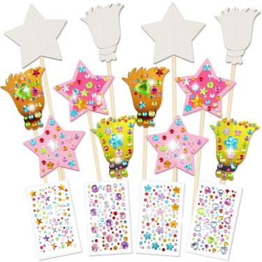 Imagem de Juexica 12 Pcs Fairy Wands Kit Including 6 Unfinished Wood Broom Wands, 6 Crown Sticks and 4 Sheets Gem Stickers for Witch and Princess Birthday Party Favors Decorations DIY Craft Gift, 2 Styles