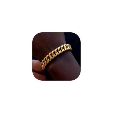 Imagem de ChainsHouse Pulseira masculina de elos cubanos, aço inoxidável/preto/banhado a ouro 6 mm/10 mm/14 mm de largura, 19 cm/21 cm de comprimento, caixa de presente, 7.5 inch, Metal