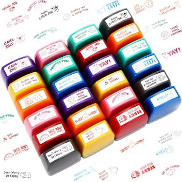 Imagem de Jexine 24 carimbos de professor para sala de aula, selos de classificação com autotinta, assinatura dos pais, motivação, professor, comentários encorajadores para educação infantil, dever de casa