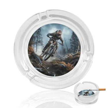 Imagem de Cinzeiro de vidro de cristal de torneio de mountain bike, cinzeiro redondo de vidro resistente para fumar, portátil, decorativo, moderno, para uso em casa, escritório, interior, exterior, pátio