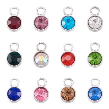 Imagem de Spritewelry Pingentes redondos de cristal de pedra de nascimento de vidro, 24 peças, pingentes de pedra do mês de nascimento de cristal para fazer joias, pulseira, colar, brinco
