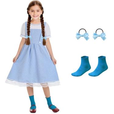 Imagem de Prebene Fantasias de Halloween para meninas vestido guingão azul roupas de feiticeiro 3-15 anos (grande)