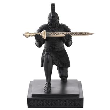Imagem de CYXStar Porta-canetas de cavaleiro guerreiro pretoriano romano, enfeite de mesa, suporte de lápis de resina, acessórios de mesa e organizador para escritório com abridor de cartas (preto)