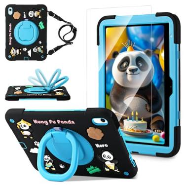 Imagem de Capa infantil para iPad (A16) 11ª geração, iPad 10ª geração com protetor de tela, capa protetora robusta com desenho 3D Panda Warrior com suporte giratório/alça/compartimento para caneta para crianças