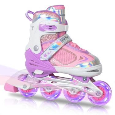 Imagem de Nattork Patins para meninas com roda iluminada, patins em linha ajustáveis para ambientes externos e internos para crianças de 5 a 8 anos, 4, 5 e 6 anos, iniciantes, roxo claro