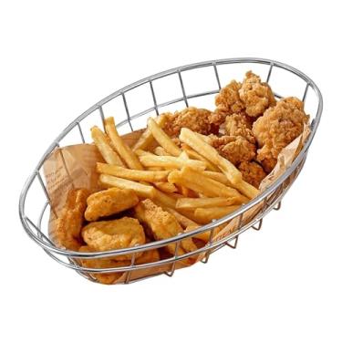 Imagem de Cesta Oval,Cesta Oval Metal | Recipiente para sanduíches de aço inoxidável,Cestas ovais de pão de Natal de 9,6 x 6,1 x 2,2 polegadas para servir recipiente decorativo de sanduíche para cesta de fast f