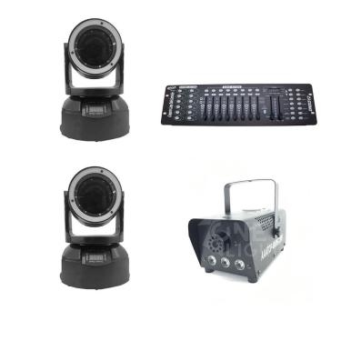 Imagem de Kit 2 Mini Moving Beam + Máquina De Fumaça + Mesa Dmx 512