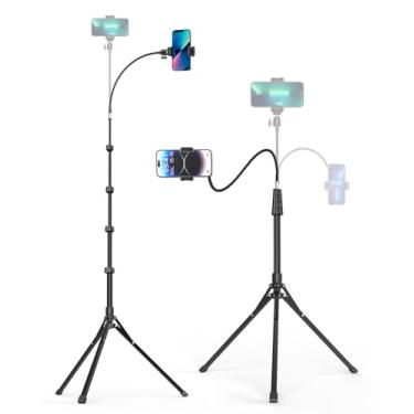 Imagem de Aureday Tripé para celular, suporte para celular de 233.7 cm com pescoço de ganso de 38.1 cm, controle remoto e suporte de telefone, suporte para sobrecarga e selfie para gravar/assistir/vlog