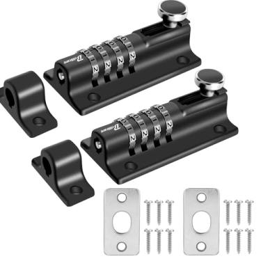 Imagem de Pacote com 2 parafusos de bloqueio combinados de 4 dígitos, trava deslizante à prova de intempéries, trava deslizante sem chave de liga de zinco 121 mm/4,8 pol. resistente, cadeado bloqueável para