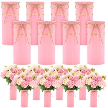 Imagem de Mimorou 8 peças de vasos de 19 cm para centros de mesa, vasos de pedreiro com laço de barbante, vaso de flores de metal galvanizado, rústico, vintage, casa de fazenda, balde de estanho para flores