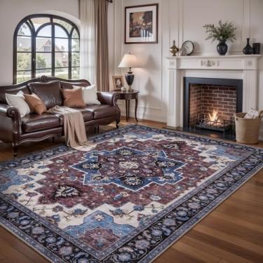 Imagem de Ciicool Tapete de área de 1,5 x 2,1 m, tapetes laváveis para sala de estar, antiderrapante, tapete grande de pelo baixo, tapete vintage para quarto, sala de jantar, decoração de hall de entrada